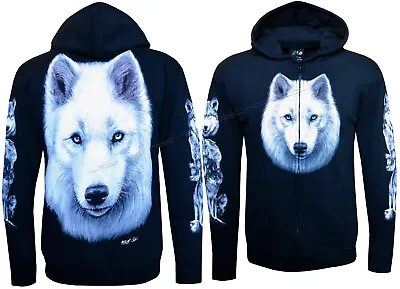 Buy Zip Up Hoodie Arctic Wolf Snow White Polar Wolf Large Face Glow In Dark By Wild • 33.99£