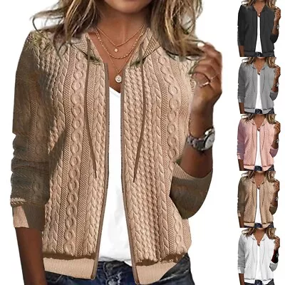Buy Ladies Solid Color Hooded Knitted Coat Top Long Sleeve Jacket For Autumn Winter • 30.53£