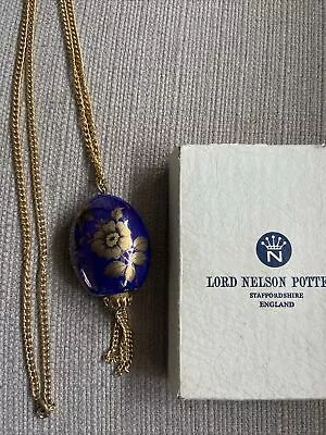Buy Lord Nelson Ceramic Blue Pomander Jewelry Pendant Scent Necklace Gold Tone Chain • 17.95£