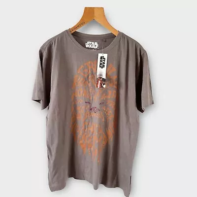 Buy Star Wars New Chewbacca Text Head T Shirt Size L Grey Mandarin Cotton Unisex • 13.99£