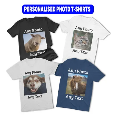 Buy Personalised Photo T-Shirt Custom Printed Black, White, Grey Or Navy 100% Cotton • 11.95£
