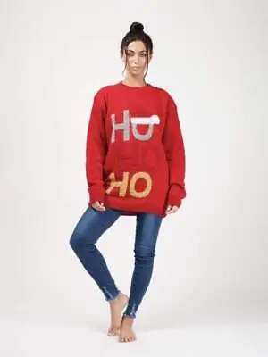 Buy Women's HO HO HO Knitted Christmas Jumper In Red • 17.99£