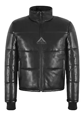 Buy EVEREST LEATHER PUFFER JACKET Black Real Leather Short Padded Warm Winter Jacket • 127.73£