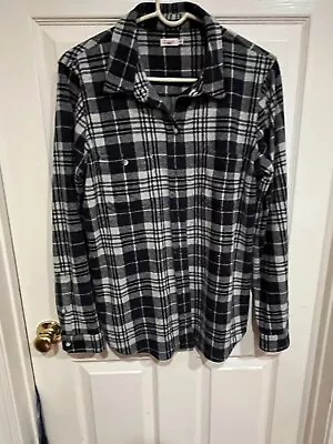 Buy FAHERTY Womens Flannel TYPE Sweater Shirt Button Front Plaid Gray/Black Medium • 28.94£