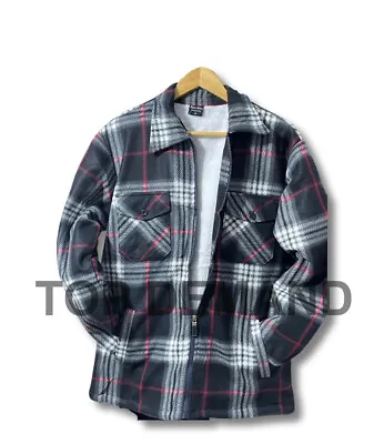 Buy Mens Lumberjack Padded Fleece Zip Collar Shirt Jacket Fur Lined Sherpa Coat New • 16.94£