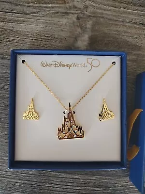 Buy Walt Disney 50th Anniversary Necklace And Earrings Beauty And The Beast Castle • 40£