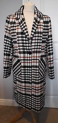 Buy Papaya Black White Brown Check Long Autumn Spring Coat Jacket Size 12 Elegant • 18£
