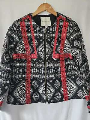 Buy Ladies Embroidered Jacket Monsoon Size UK 14 Black, White And Red Zip Up NWT • 30£