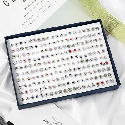 Buy 100 Pair Set Earrings Cute Mixed Pattern Stud Kids Girls Teen Jewellery Gift Box • 10.99£