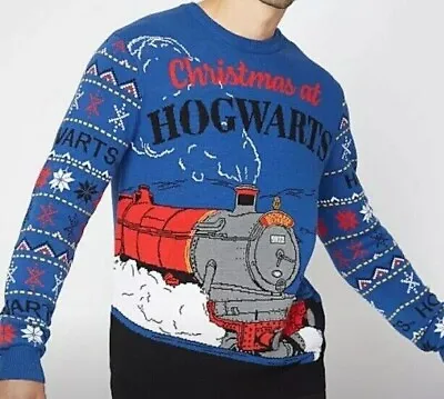 Buy Harry Potter Hogwarts Express Blue Fair Isle Christmas Mens Jumper Size X LARGE • 10.99£