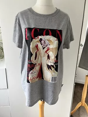 Buy Disney George Grey Marl T Shirt Size 18 Cruella DeVil Print Crew Neck Casual • 5.99£