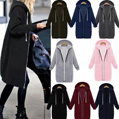 Buy Women's Long-Sleeve Zip Up Hooded Hoodie Jacket Jumper Cardigan Coat • 12.09£