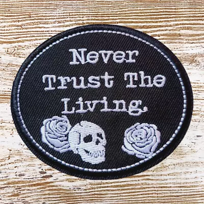 Buy Gothic Skull Rose Patch Iron-on Applique Beetlejuice NEVER TRUST THE LIVING Y2K • 3.35£