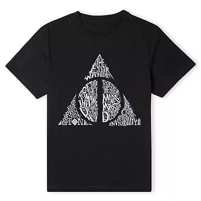 Buy Official Harry Potter Deathly Hallows Text Unisex T-Shirt • 17.99£