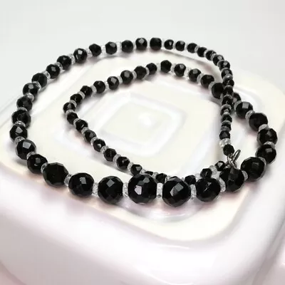 Buy Vintage Art Deco Style Necklace Black Glass Beads Long Gothic Wedding Jewellery • 16£