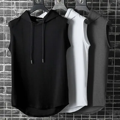 Buy Men Gym Sleeveless Hoodie Fitness Sports Muscle Hooded Vest T-Shirt Tank Tops UK • 9.78£