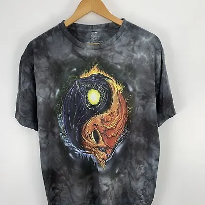 Buy The Mountain T-Shirt Dragon Yin Yang Graphic Size L Grey Tie Dye Fire And Ice • 23£