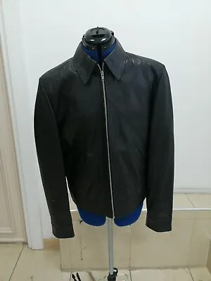 Buy Men Real Leather Jacket Black Classic Zip Up Zipper Gents Casual Outfit Size M • 49.49£