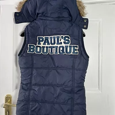 Buy Paul's Boutique Womens Small Navy Gilet Puffa Sleeveless Hoodie Jacket Coat • 17.86£