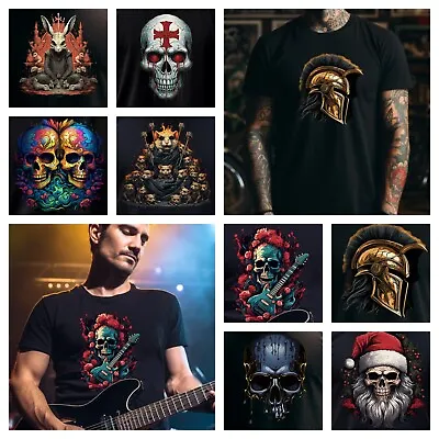 Buy Skulls T Shirt Biker Tribal Tattoo Rock Music Death Christmas Gym Heavy Metal • 13.99£