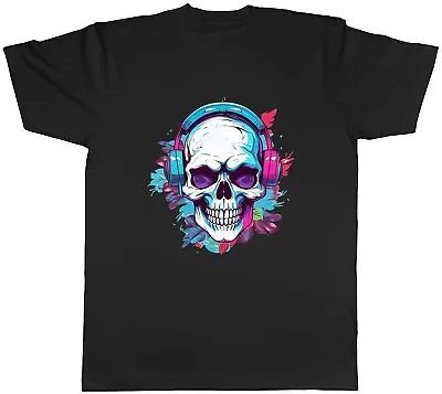 Buy Skull Headphones Mens T-Shirt Dj Gothic Music Punk Emo Unisex Tee Gift • 8.99£