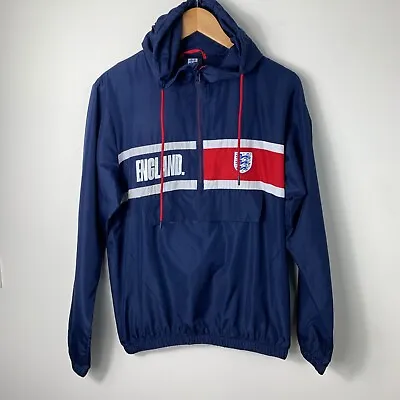 Buy England Jacket Mens Medium Blue Hooded Football Soccer 3 Lions Hooded Coat Top • 19.99£