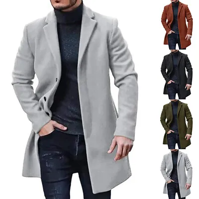 Buy Mens Lapel Fleece Trench Coat Winter Long Jacket Overcoat Outwear Plus Size • 16.09£