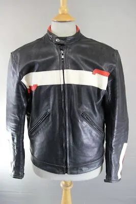 Buy Vintage Black, Red & White Leather Biker Jacket 40-42 Inch • 39£