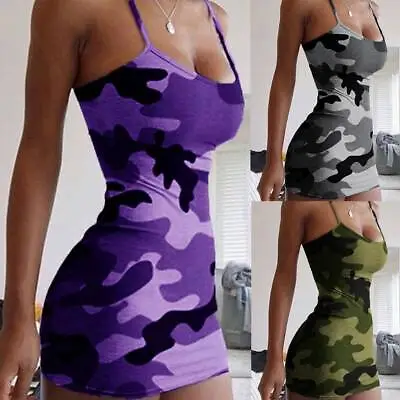 Buy Women Sexy Camo Strappy Mini Dress Ladies Sleeveless Party Club Wear Bodycon • 2.09£