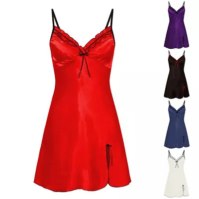 Buy Lingerie Women Sexy Silk Lace Nightdress Sleepwear Lady Pajamas Robe Dress Split • 7.09£