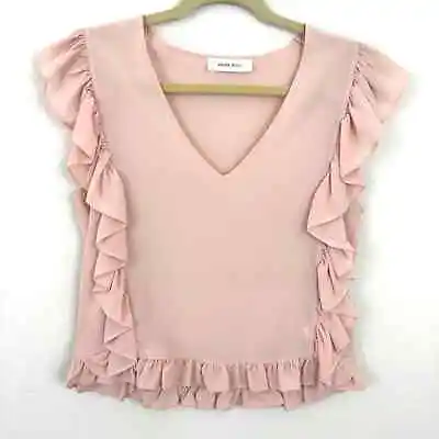 Buy Anine Bing Women's 100% Silk Ruffled V Neck Blouse Top Pink Size XS • 47.24£