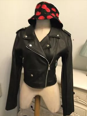 Buy Pretty Little Thing Black Bikers Jacket.Faux Leather.Size 12. • 9.90£