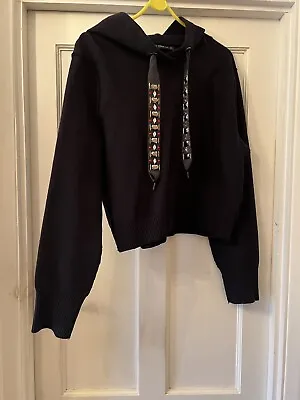 Buy Zara Knit Black Long Sleeve Hoodie Jumper With Bead Ties At Neck,L • 29.99£