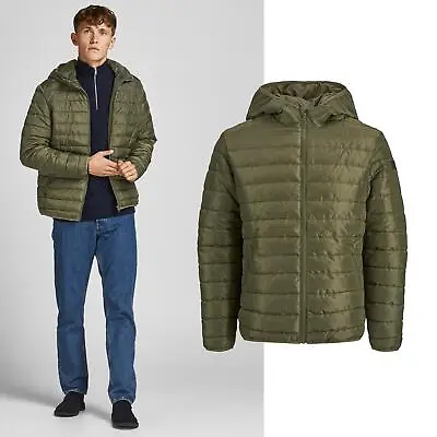 Buy Jack & Jones Mens Quilted Puffer Jacket, Hooded, Padded, Full Zip Size - L Or XL • 18.49£
