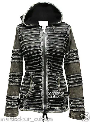 Buy 100% Cotton Slashed Long Sleeved Hip Length Pointy Hoodie Women Gothic Jacket  • 35.99£