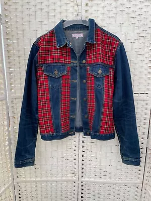 Buy Original Clothing Blue Denim Cotton Red Tartan Jacket Size 14 • 12.99£