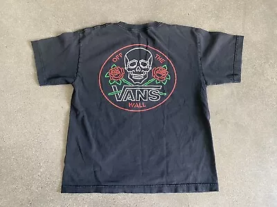 Buy Vans Black T-shirt With Skull And Red Roses Graphic Youth L • 7.10£