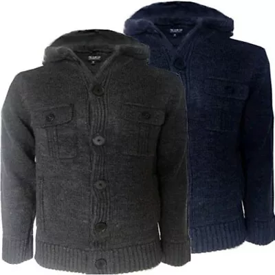 Buy Mens Cardigan Wool Mix Hooded Chunky Knit Jumper Jacket Hoody Sweater Size S 3xl • 10.99£