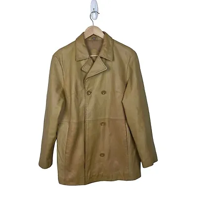 Buy Tan Leather Jacket Double Breasted Trench Coat Ladies Women’s Size 10 • 18£