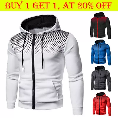 Buy Men's Long Sleeve Zip Up Hooded Hoodie Sweatshirt Jacket Coat Casual Outwear Top • 9.95£