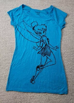Buy Disney Womens Medium M Blue Tinkerbell Baby Doll Tee Tshirt Stretch Peter Pan • 3.85£