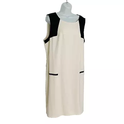Buy Spense Woman Ivory And Black Vegan Leather Trim Sheath Dress Plus Size 20W NEW • 47.33£