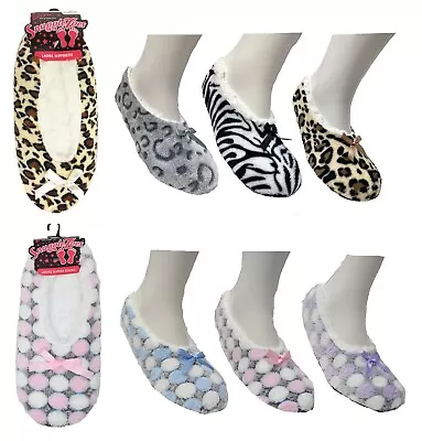 Buy NEW Ladies Sherpa Lined Slippers Fleece Lined Bed House Ballet Slipper Grips • 5.99£
