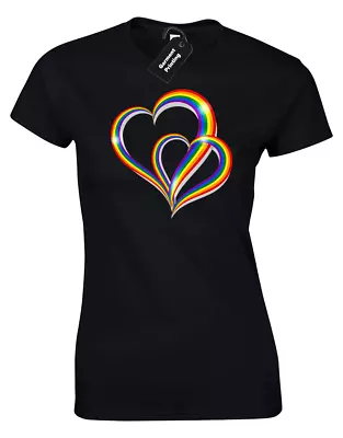 Buy 2 Pride Hearts Ladies T Shirt Gay Pride Lgbtq Community Lesbian Rainbow Flag Top • 7.99£