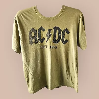 Buy AC/DC Est. 1973 Band Tshirt Khaki Okice Short Sleeve Size Large  • 9.99£