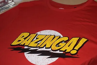 Buy Big Bang Theory T Shirt Bazinga Logo Red Sheldon Cooper DC COMICS Size XL F • 7.99£