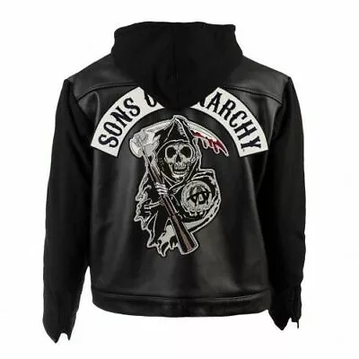 Buy SOA Sons Of Anarchy Highway Motorbiker Hooded Real Leather Jacket • 32.50£