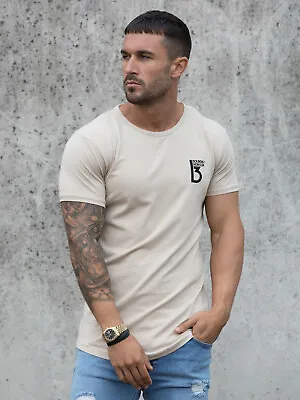 Buy Mens Slim Fit T Shirt Muscle Fit Gym Top Designer Short Sleeve Curved Hem Tee  • 9.99£