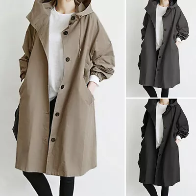Buy UK Women Hooded Hoody Long Sleeve Tops Cardigan Casual Loose Coat Jacket Plus • 21.84£
