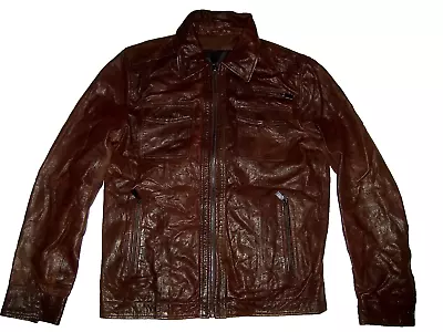 Buy Zara Man Real Leather Dark Brown Bomber Cargo Biker Jacket M • 19.90£